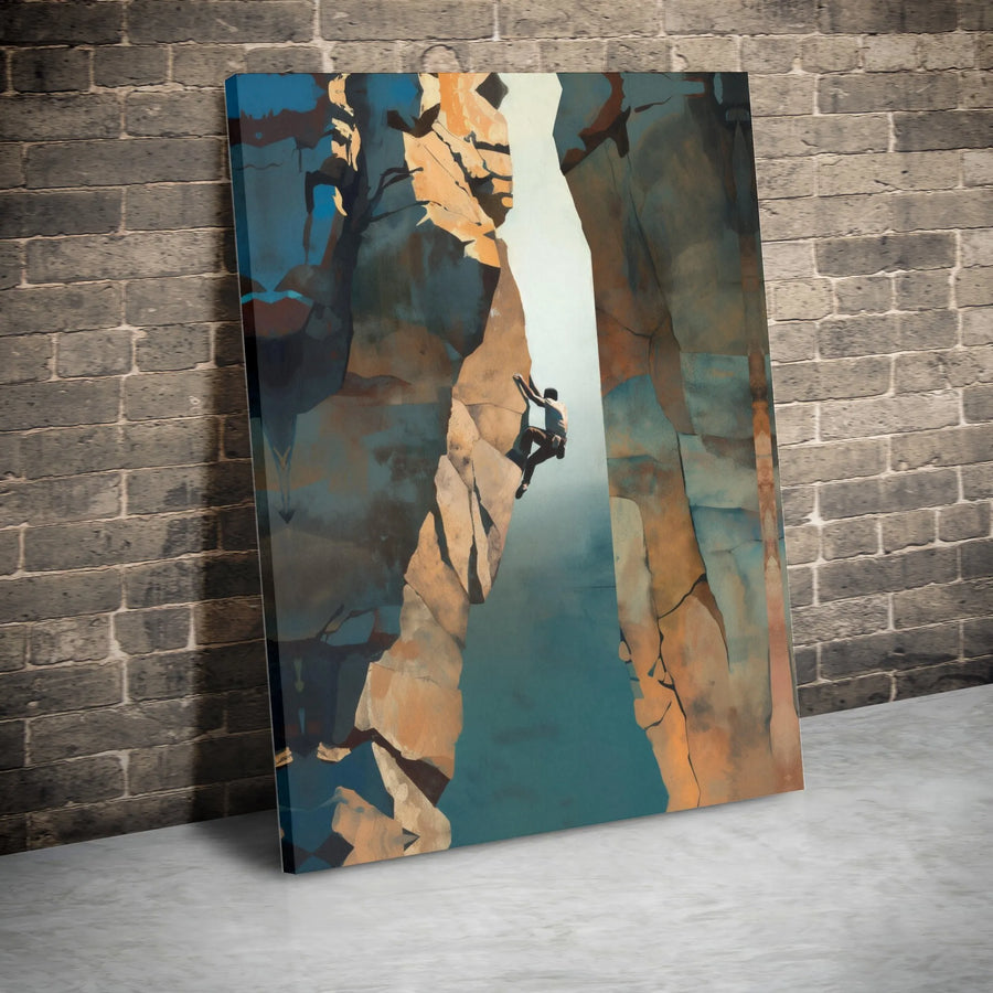 Rock Climbing Wall Art | Modern Abstract Climber Painting Print | Premium Thick Gallery Canvas | Gift for Mountaineer & Home Gym Decor