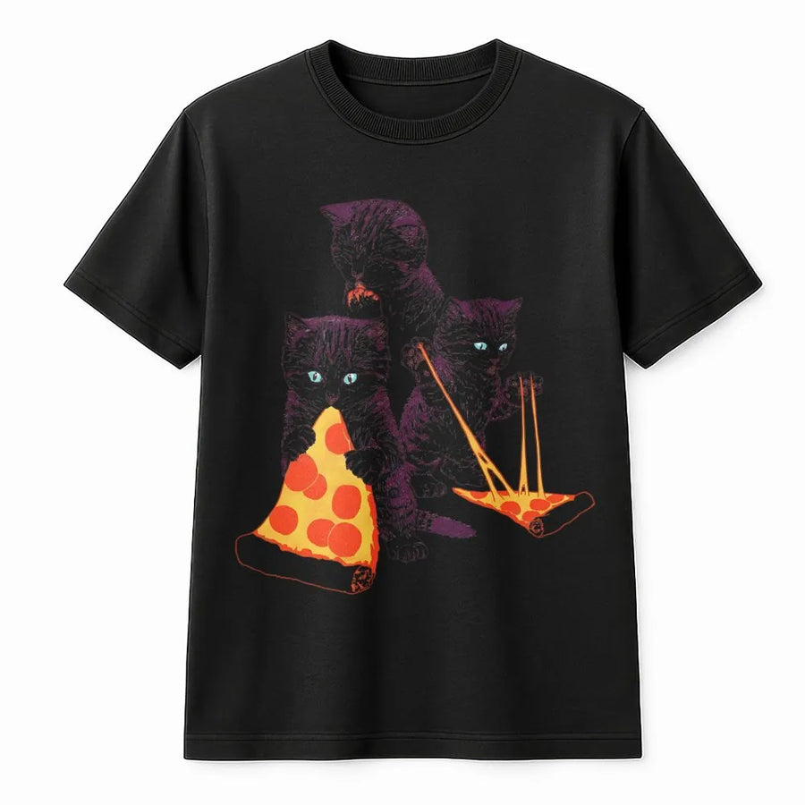 Pizza Cat T-Shirt | Funny Kitten Eating Pizza Graphic Design | Premium Soft Cotton | Quirky Gift for Cat Lovers & Foodies