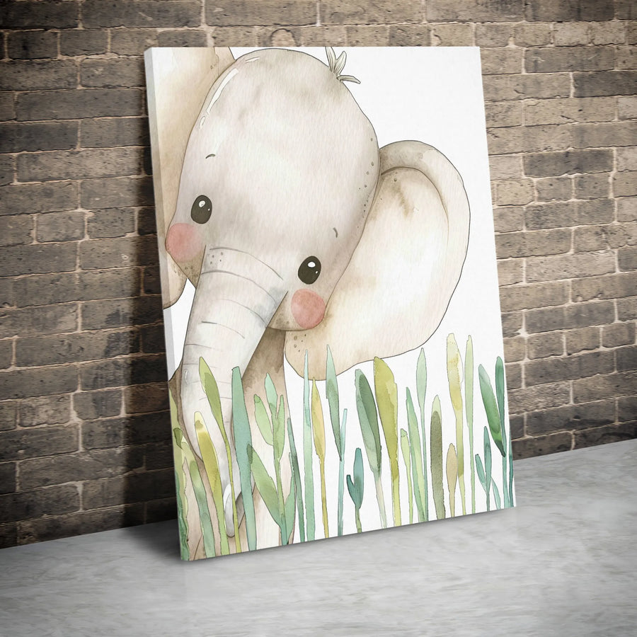 Baby Elephant Canvas Wall Art | Watercolor Safari Animal Painting | Premium Thick Gallery Wrap Canvas | Gender Neutral Nursery Decor Gift for Kids Room