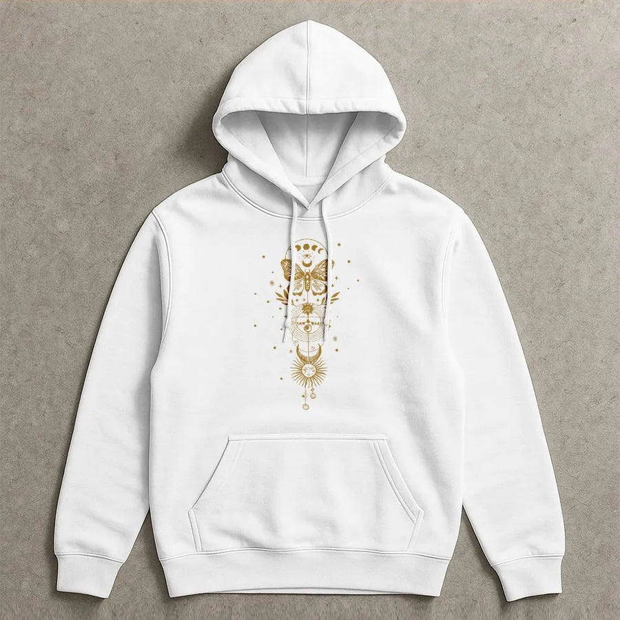 Celestial Hoodie | Vintage Sun Moon & Moth Graphic | Soft Cotton Blend | Witchy Boho Astrology Gift for Women