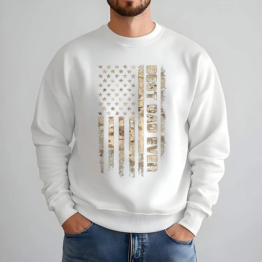 Best Dad Ever Sweatshirt | American Flag Camo Design | Premium Cotton Blend | Father's Day 2026 Gift For Dad | Unisex Crewneck Pullover