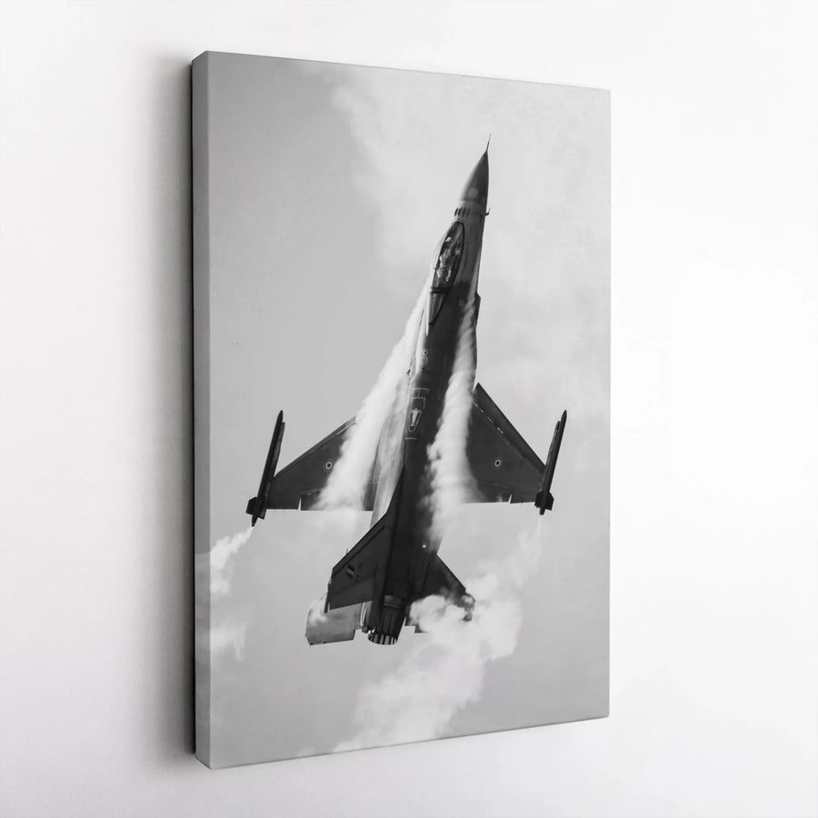 F-16 Fighter Jet Canvas Print | Military Aircraft Aviation Wall Art | Premium Fade-Resistant Gallery Wrap | Modern Home Office Decor Gift
