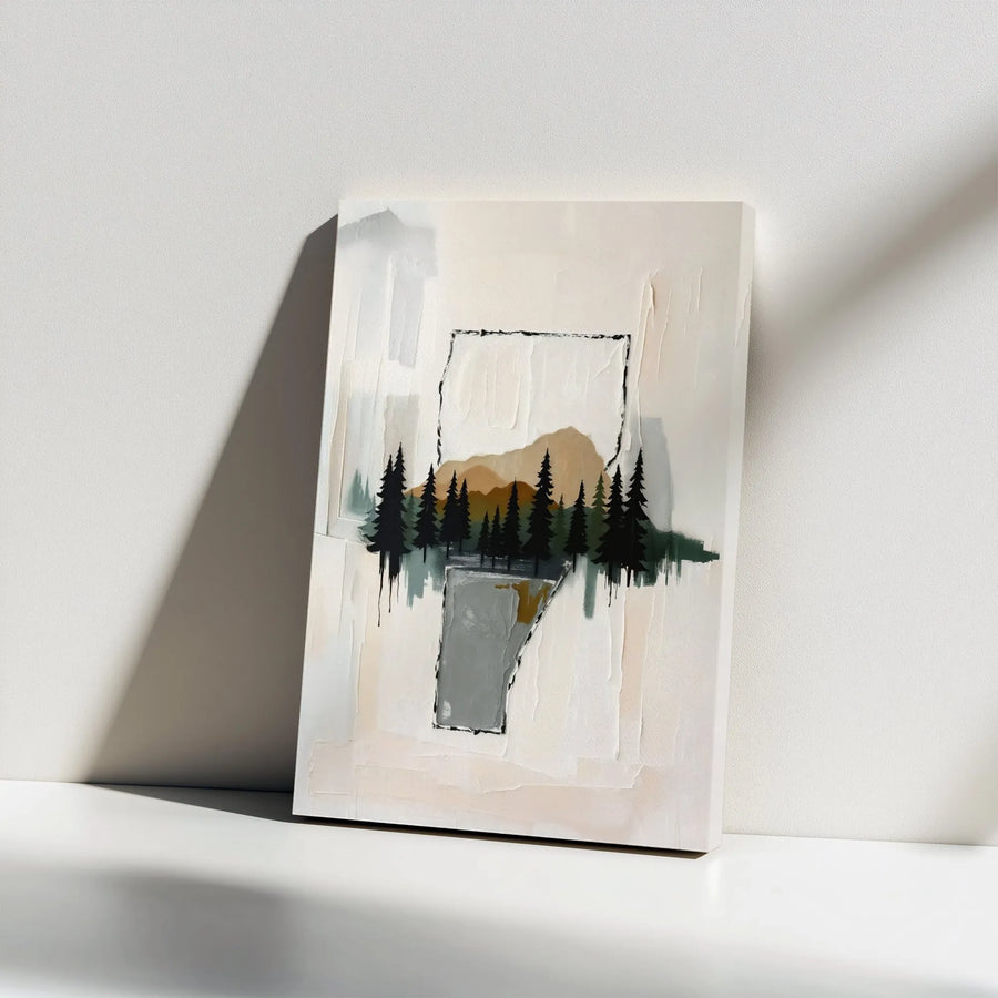 Arkansas State Outline Canvas | Abstract Mountain Pine Forest Art | Premium 1.25" Gallery Wrap | Modern Home Office Decor Wall Print