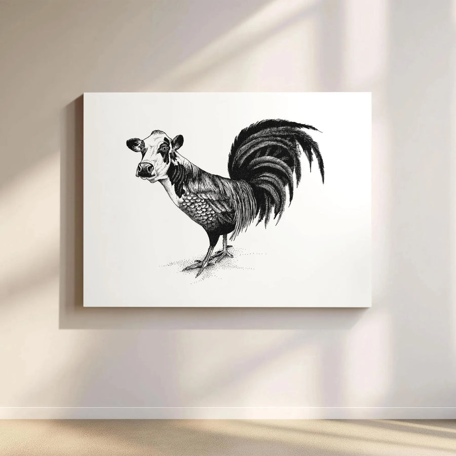 Surreal Cow Rooster Hybrid Canvas | Whimsical Farm Animal Wall Art | Premium Gallery Wrap Print | Unique Gift for Farmhouse Decor Lovers