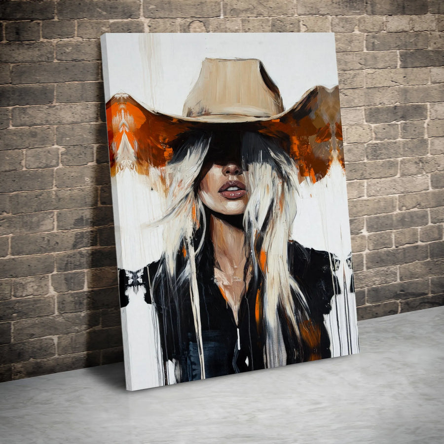 Cowgirl Canvas Wall Art | Blonde Woman Abstract Painting | Gallery-Quality 1.25" Profile | Western Home Decor Gift
