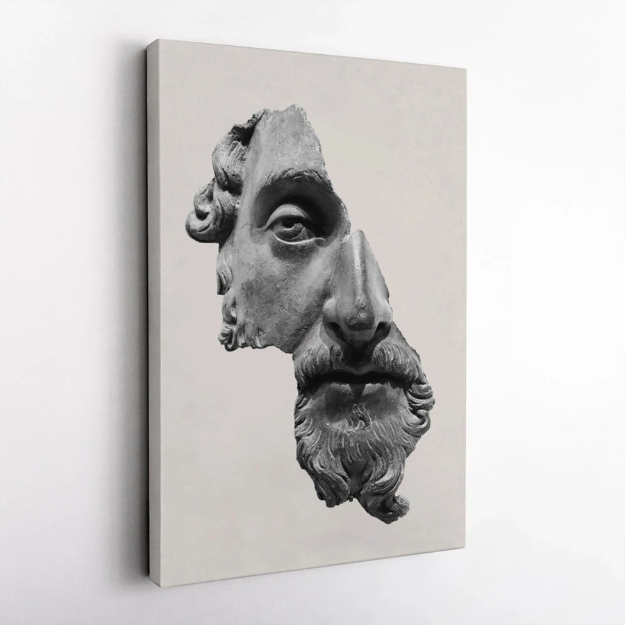 Fragmented Greek Statue Canvas Print | Minimalist Roman Bust Art | Premium Gallery Wrap Wall Decor | Academic Aesthetic Room Art