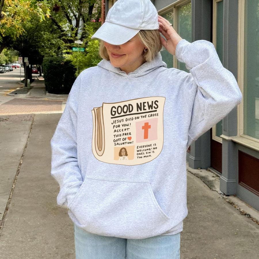 Good News Christian Hoodie | Jesus Died On The Cross Graphic | Premium Cotton Blend | Faith-Based Religious Apparel Gift For Men & Women