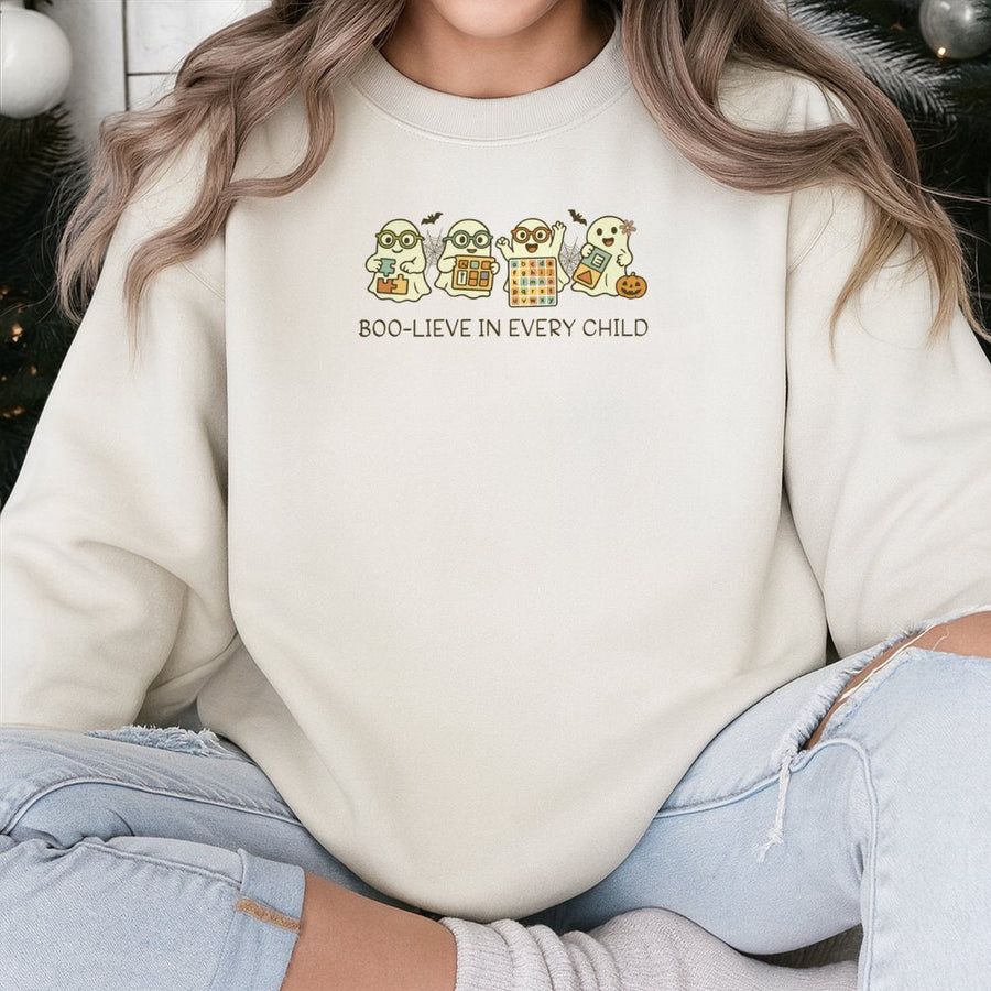 Special Education Teacher Sweatshirt | Boo-Lieve In Every Child Halloween Design | Premium Cotton Blend | Gift For SPED Teachers & Inclusive Educators
