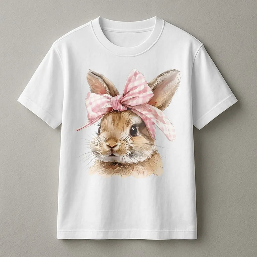 Easter Bunny T-Shirt | Cute Coquette Aesthetic Bow Graphic | 100% Cotton Premium Tee | Spring Holiday Gift for Women and Kids