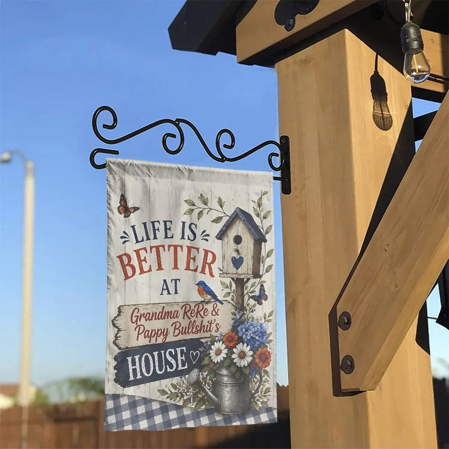 Grandma's House Garden Flag | Rustic Farmhouse Welcome Sign with Birdhouse | Double Sided Weather Resistant Polyester | Unique Gift for Grandparents