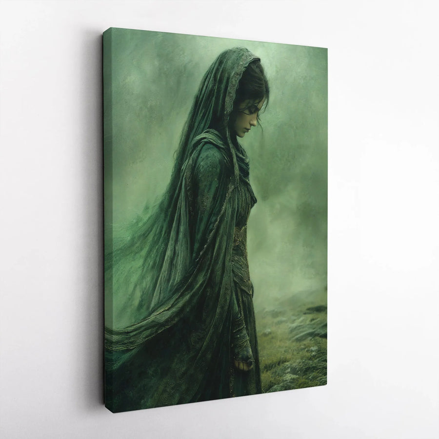 Mystical Forest Woman Wall Art | Dark Fantasy Hooded Portrait | Premium Gallery Wrapped Canvas | Gothic Home Decor Gift