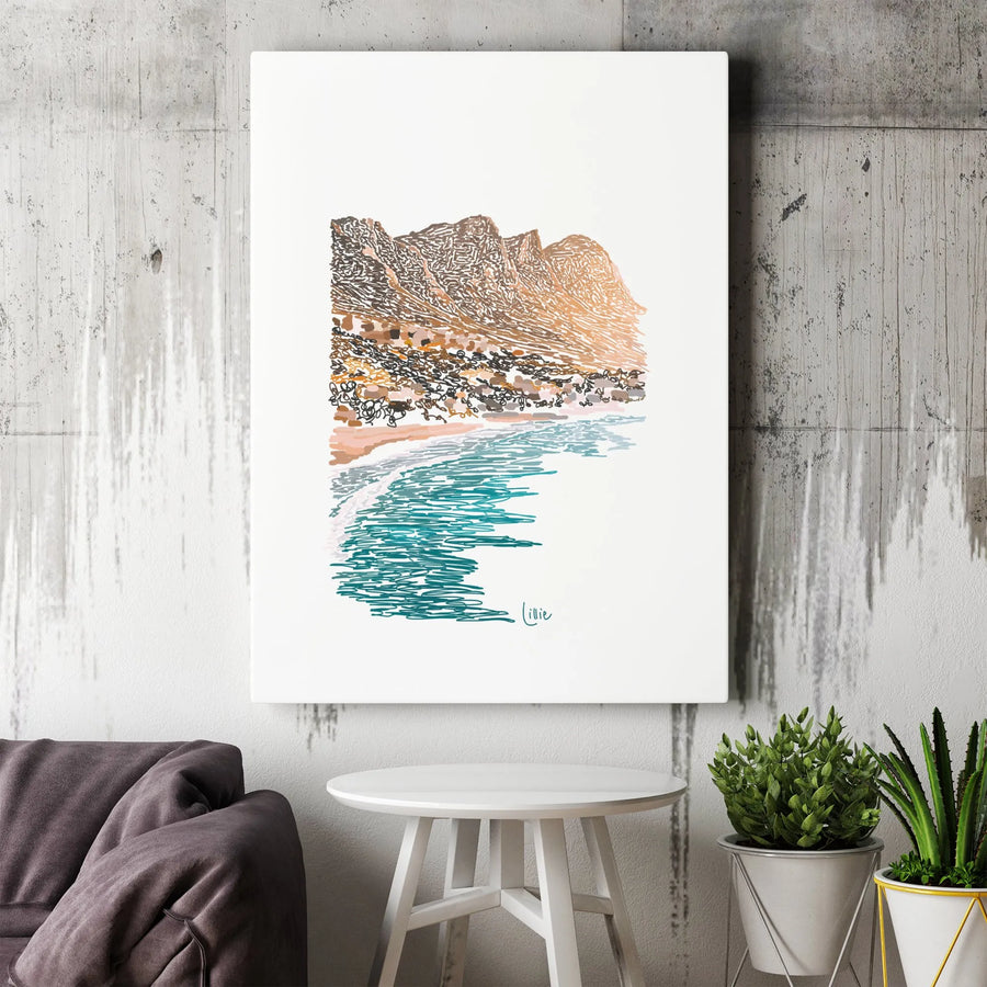 Coastal Mountain Beach Canvas Art | Abstract Scribble Landscape Print | Gallery Quality 1.25 Inch Wrap | Modern Home Decor Gift