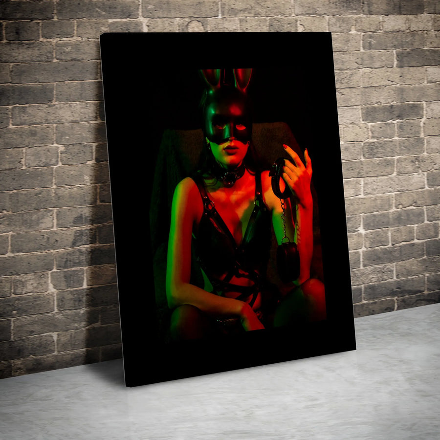 Bunny Mask Canvas Print | Dark Fantasy Femme Fatale Art | Gallery Quality Matte Canvas | Gothic Bedroom Wall Decor Gift