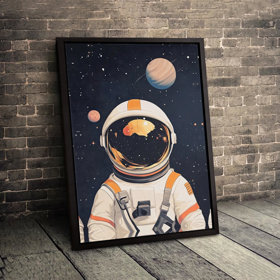 Astronaut Space Wall Art | Retro Cosmic Planet Reflection | Premium Gallery Wrapped Canvas | Modern Home Decor Gift For Space Lovers