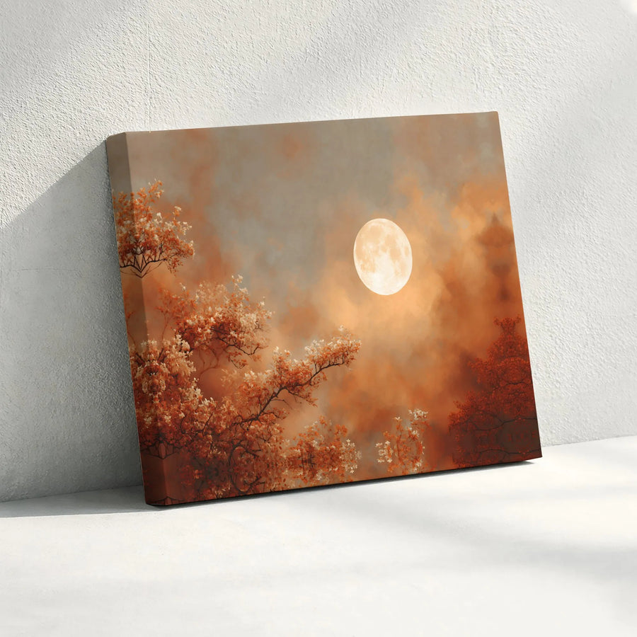 Autumn Moon Canvas Wall Art | Full Moon Forest Landscape Print | Premium Fade-Resistant Gallery Wrap | Elegant Nature Decor for Home or Office