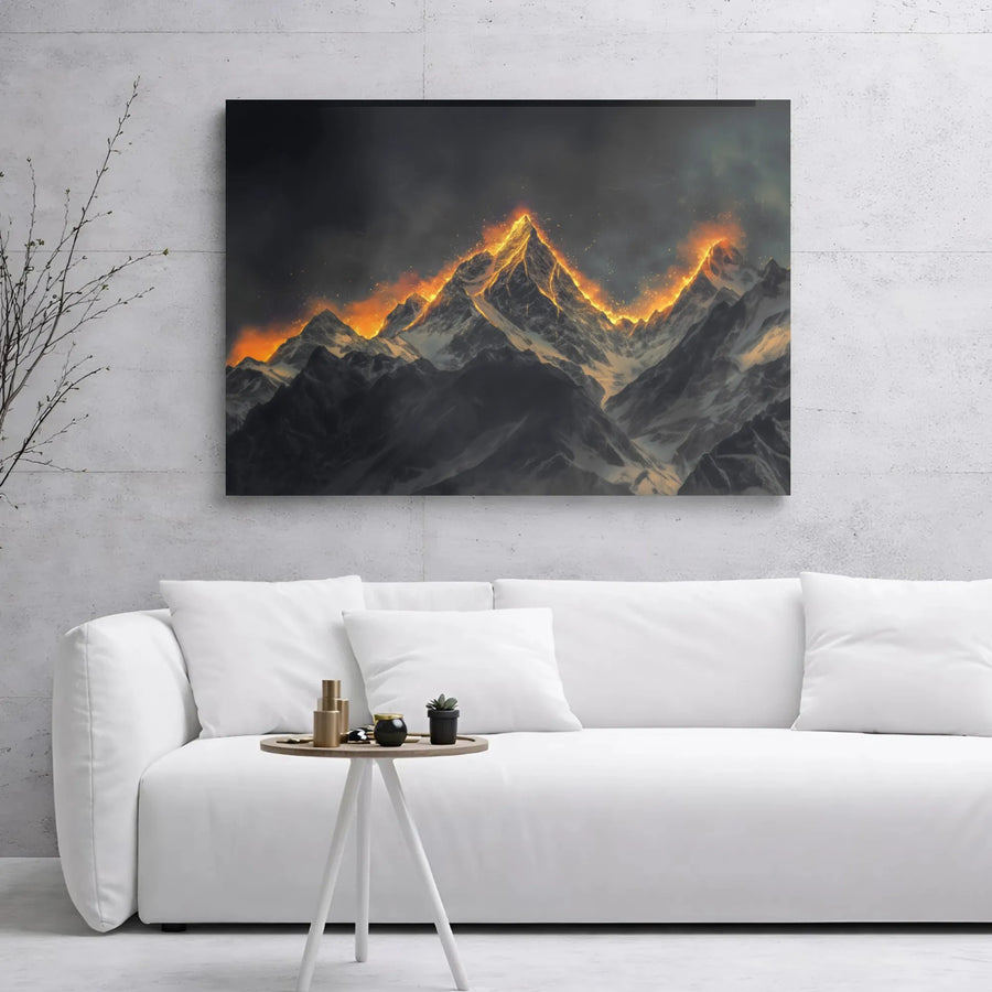 Mountain Landscape Wall Art | Fiery Glowing Peak Canvas Print | 1.25 Inch Gallery Wrap | Modern Nature Home Decor Gift for Adventurers