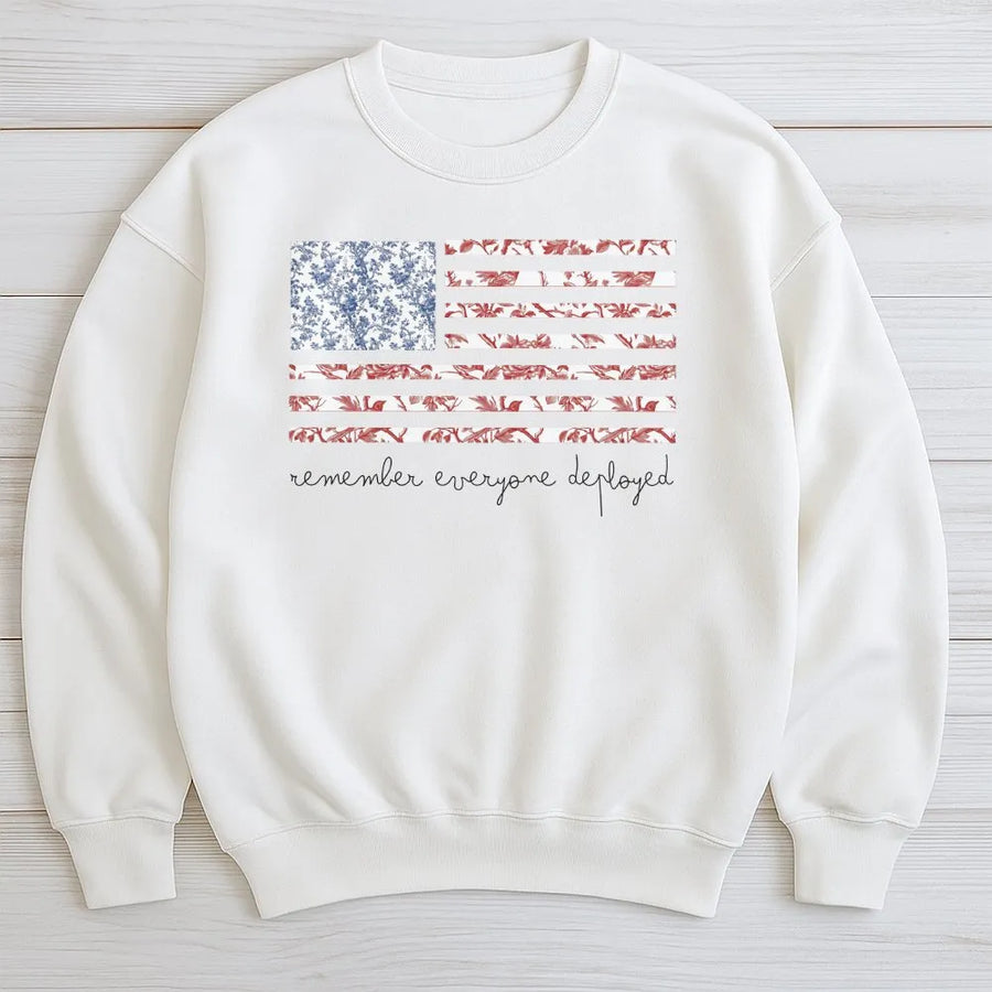 Red Friday Sweatshirt | Floral American Flag Remember Everyone Deployed | Premium Cotton Graphic Tee | Military Family Support Gift