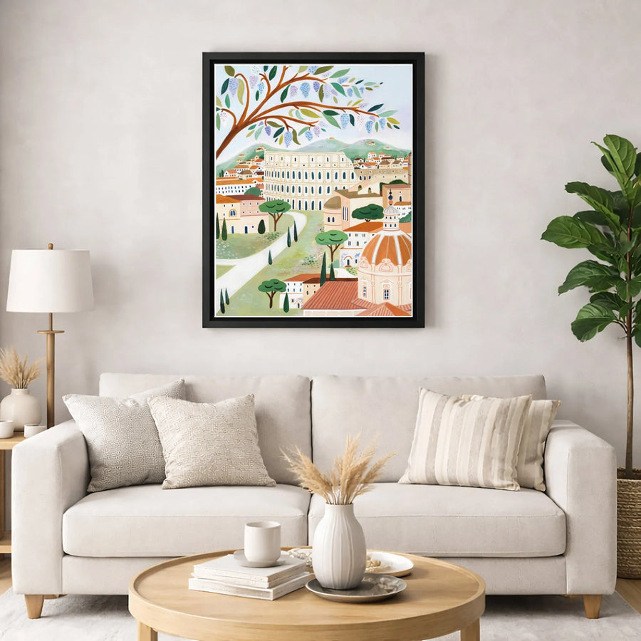 Rome Italy Wall Art | Colosseum Illustrative Travel Print | Premium 1.25-Inch Gallery Canvas | Mediterranean Home Decor Gift