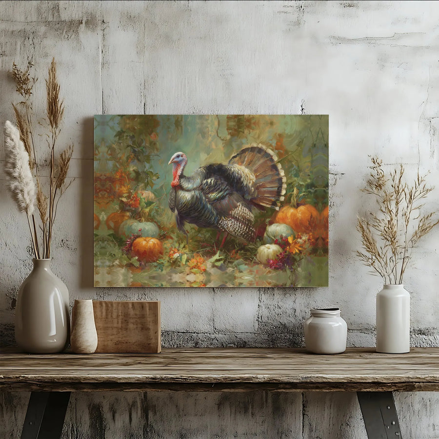 Thanksgiving Turkey Wall Art | Rustic Fall Harvest Pumpkin Decor | Premium Gallery Wrap Canvas | Seasonal Holiday Home Gift