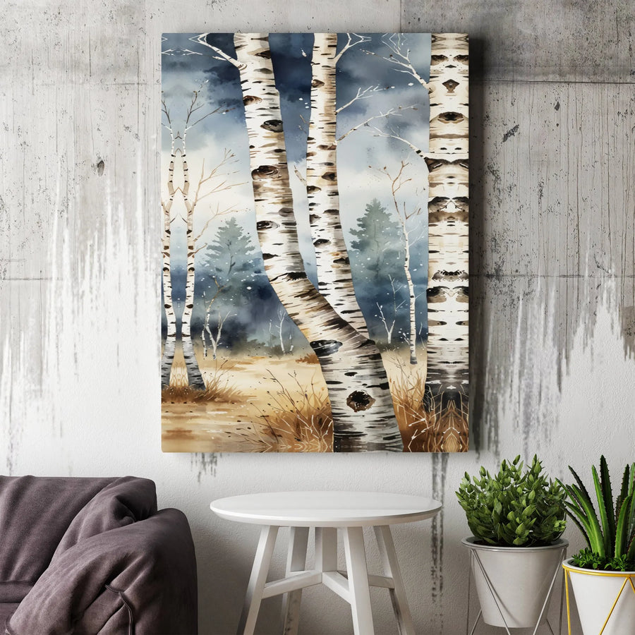 Watercolor Birch Tree Forest Canvas Art | Moody Woodland Landscape | Premium Gallery-Wrapped Print | Nature Wall Decor Gift for Home Office