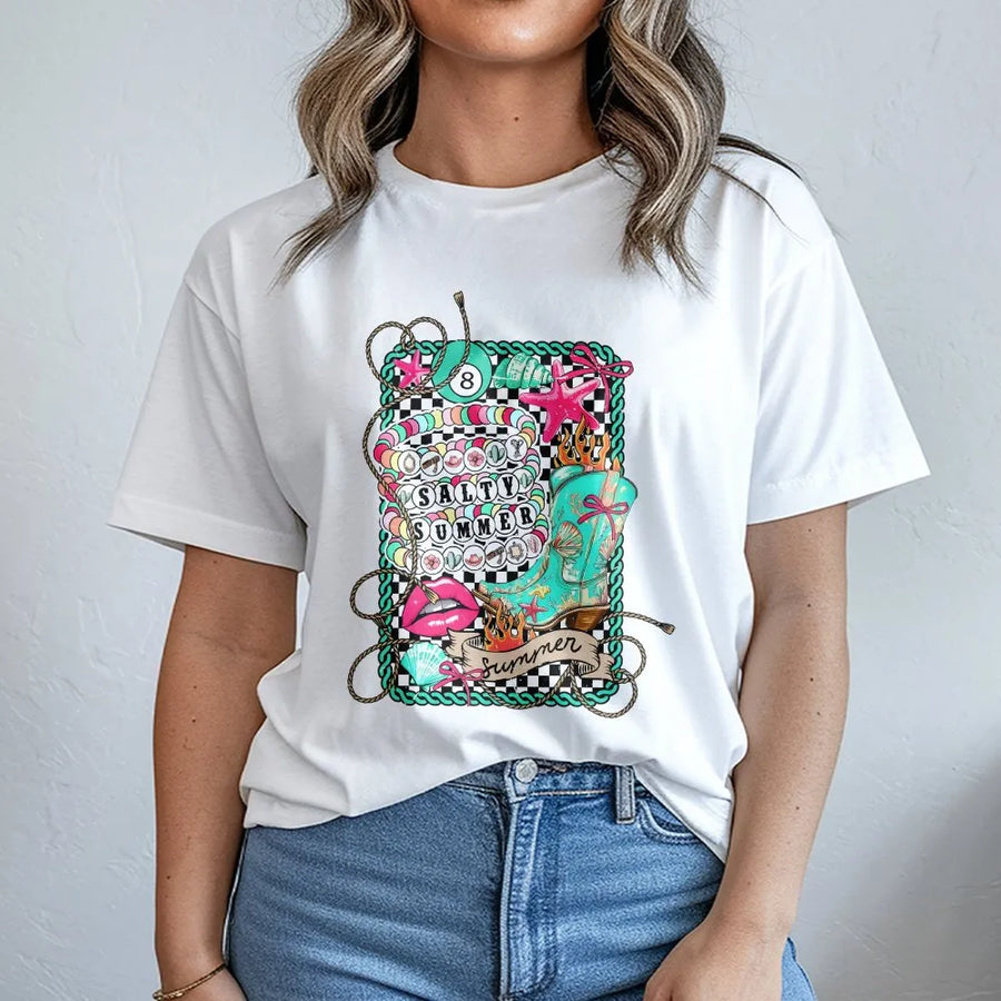Coastal Cowgirl T-Shirt | Salty Summer Western Beach Graphic | Premium Cotton | Gift for Her Summer Festival Top