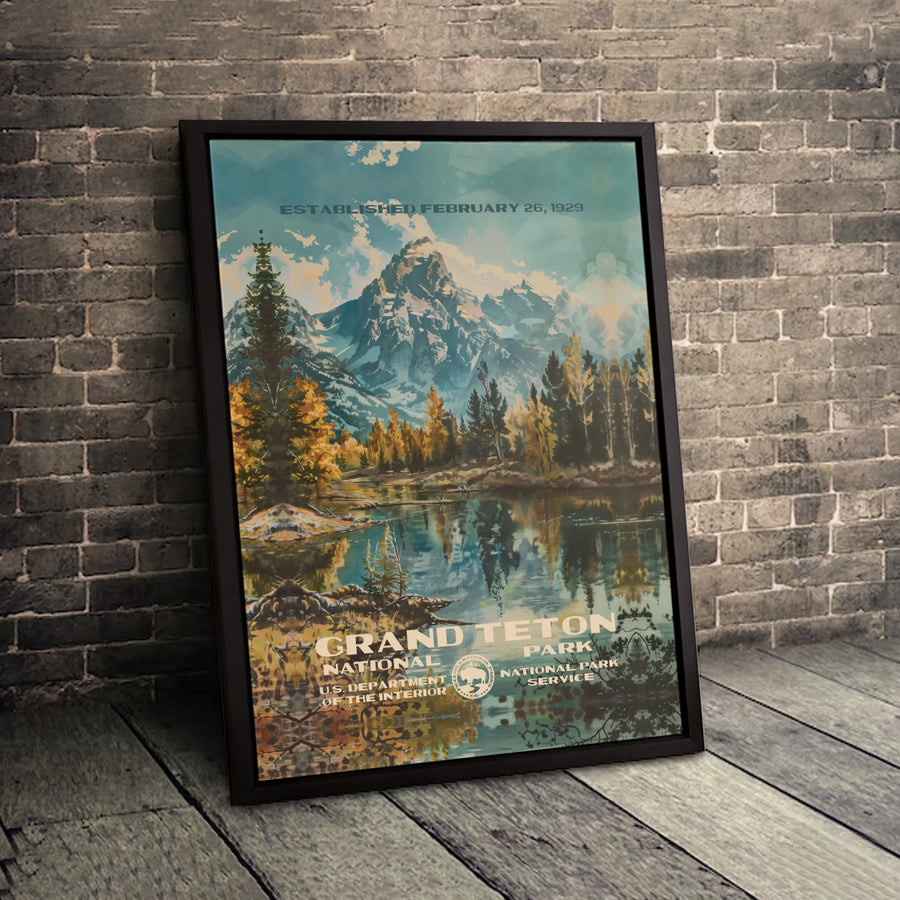 Grand Teton National Park Canvas Print | Vintage Mountain Landscape Art | Gallery Wrapped Premium Quality | Travel Gift for Nature Lovers