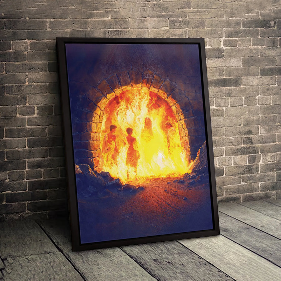Shadrach Meshach and Abednego Wall Art | Fiery Furnace Biblical Scene | Premium Gallery Wrap Canvas | Christian Home Decor Gift