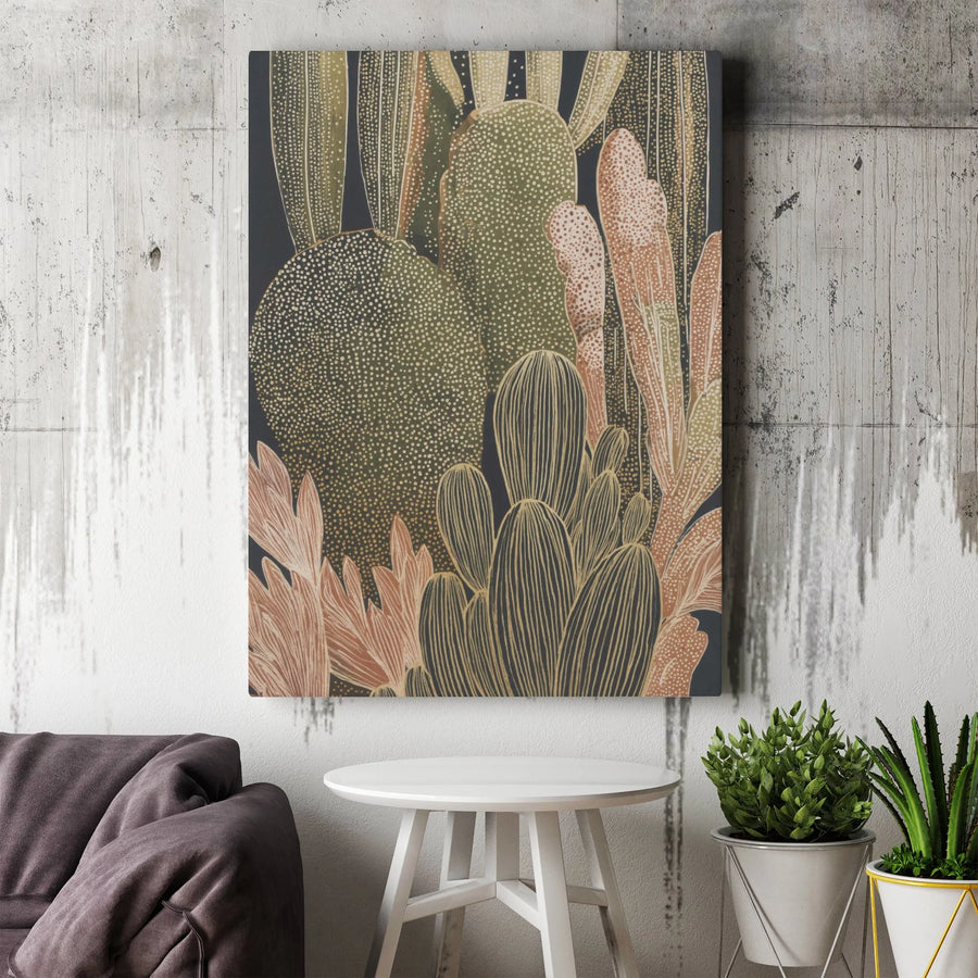Modern Cactus Vertical Canvas | Abstract Botanical Illustration with Earthy Tones | Premium Gallery-Style Print | Boho Home & Office Decor Gift