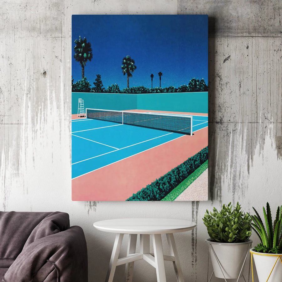 Tennis Court Wall Art | Retro Palm Springs Style Print | Premium Gallery Wrapped Canvas | Sporty Home Decor Gift for Tennis Lovers