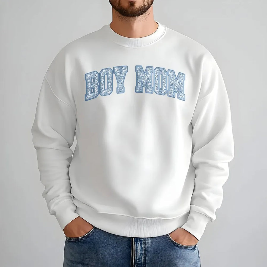 Boy Mom Sweatshirt | Vintage Toile Floral Varsity Letter | Premium Cotton Blend | Thoughtful Mother's Day 2026 Gift for New Mama