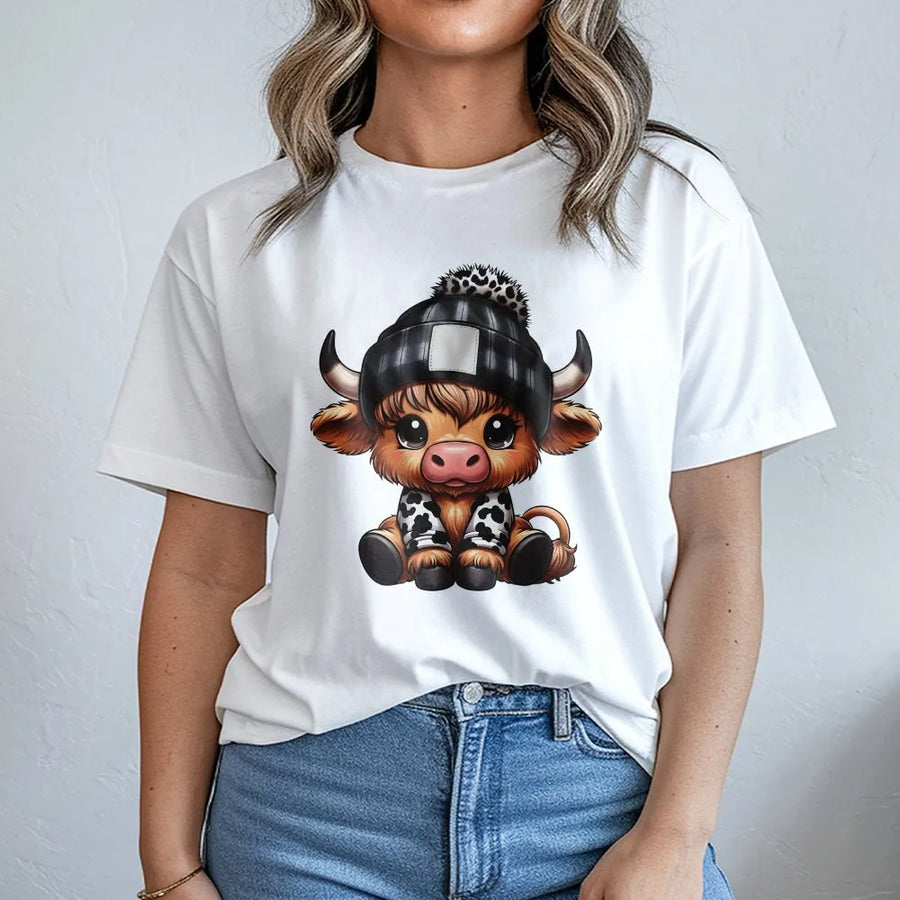 Highland Cow T-Shirt | Cute Western Farm Animal Graphic | Premium Soft Cotton Unisex Tee | Country Style Gift For Cow Lovers