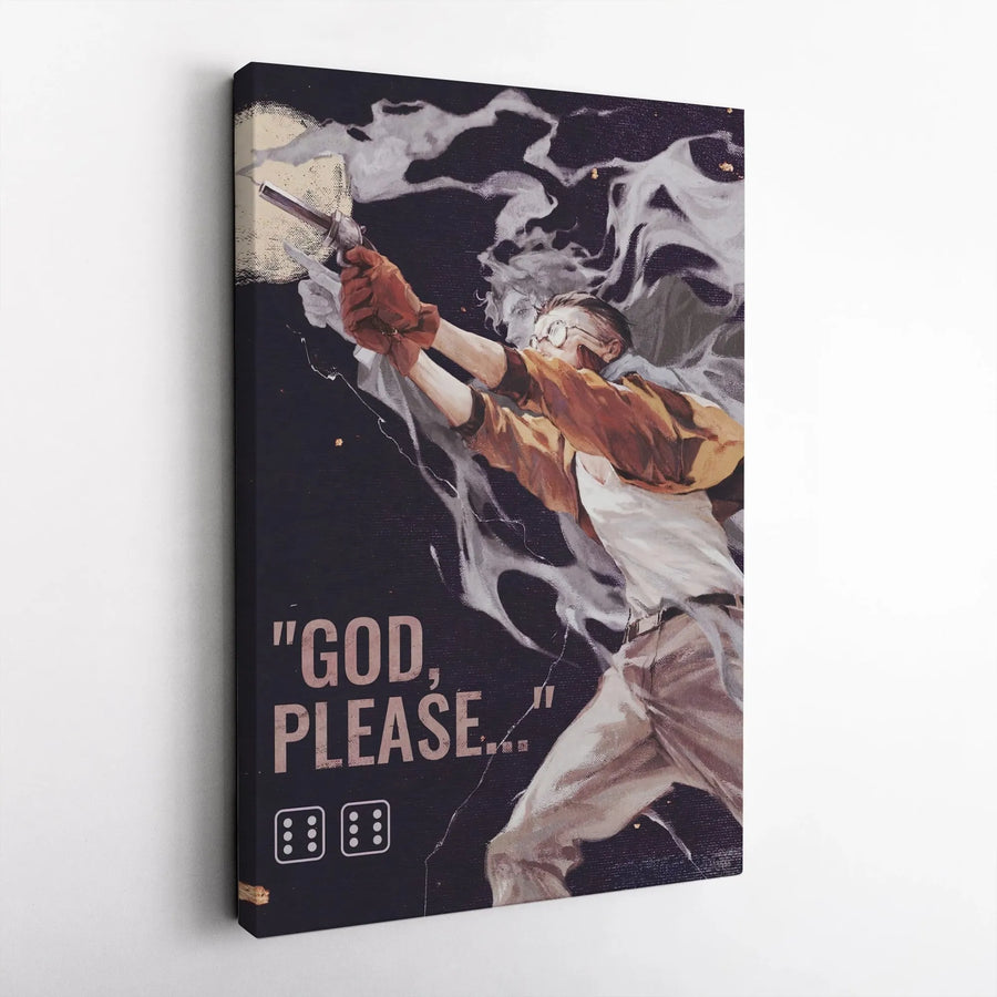 God, Please Revolver Canvas Wall Art | Noir Style Gambler Design | 1.25-Inch Premium Gallery Profile | Gift for Poker Fans or Home Decor
