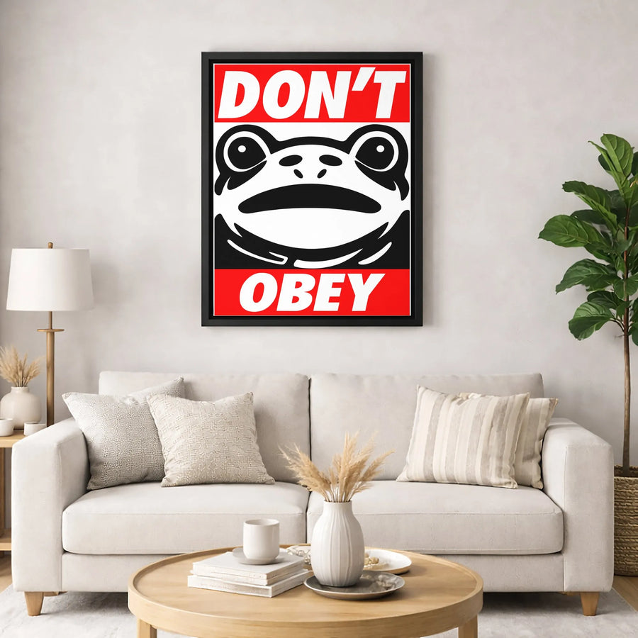 Dont Obey Frog Canvas Print | Pop Art Surrealist Toad Wall Decor | Premium 1.25 Inch Gallery Wrap | Unique Modern Art Gift for Home Office