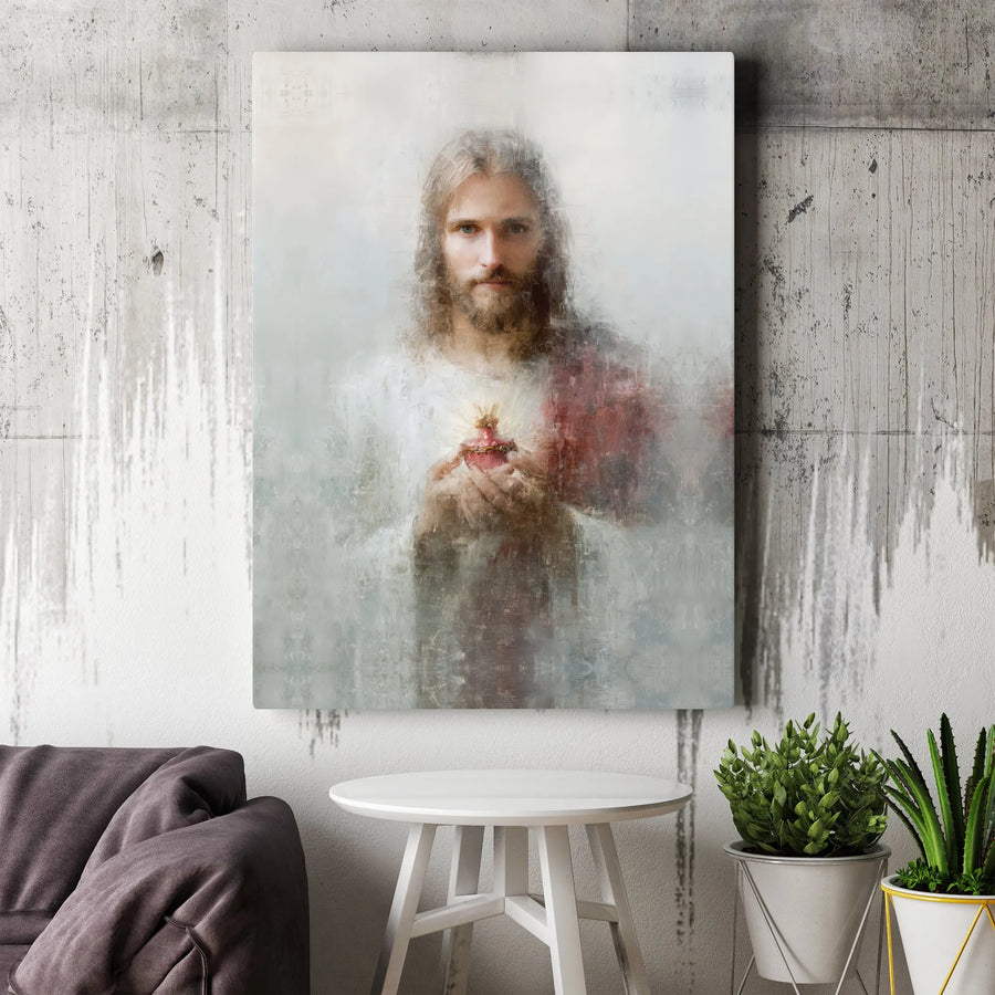 Sacred Heart of Jesus Canvas Wall Art | Modern Religious Portrait Print | Premium 1.25" Gallery Wrap | Christian Home Decor Gift