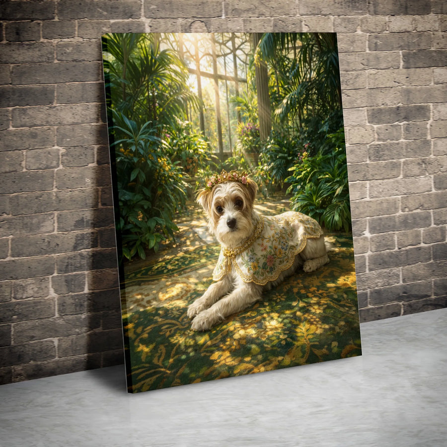 Regal Dog Canvas Wall Art | Whimsical Terrier Portrait in Flower Crown | Premium Gallery Wrapped Canvas | Gift for Dog Lover, Dog Mom
