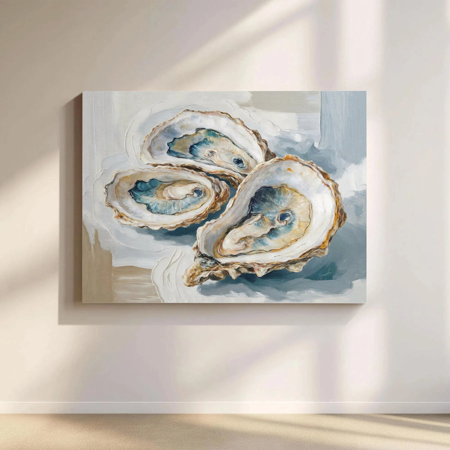Oyster Shell Wall Art | Coastal Abstract Oil Painting Print | Premium Gallery Wrapped Canvas | Elegant Beach House Decor Gift