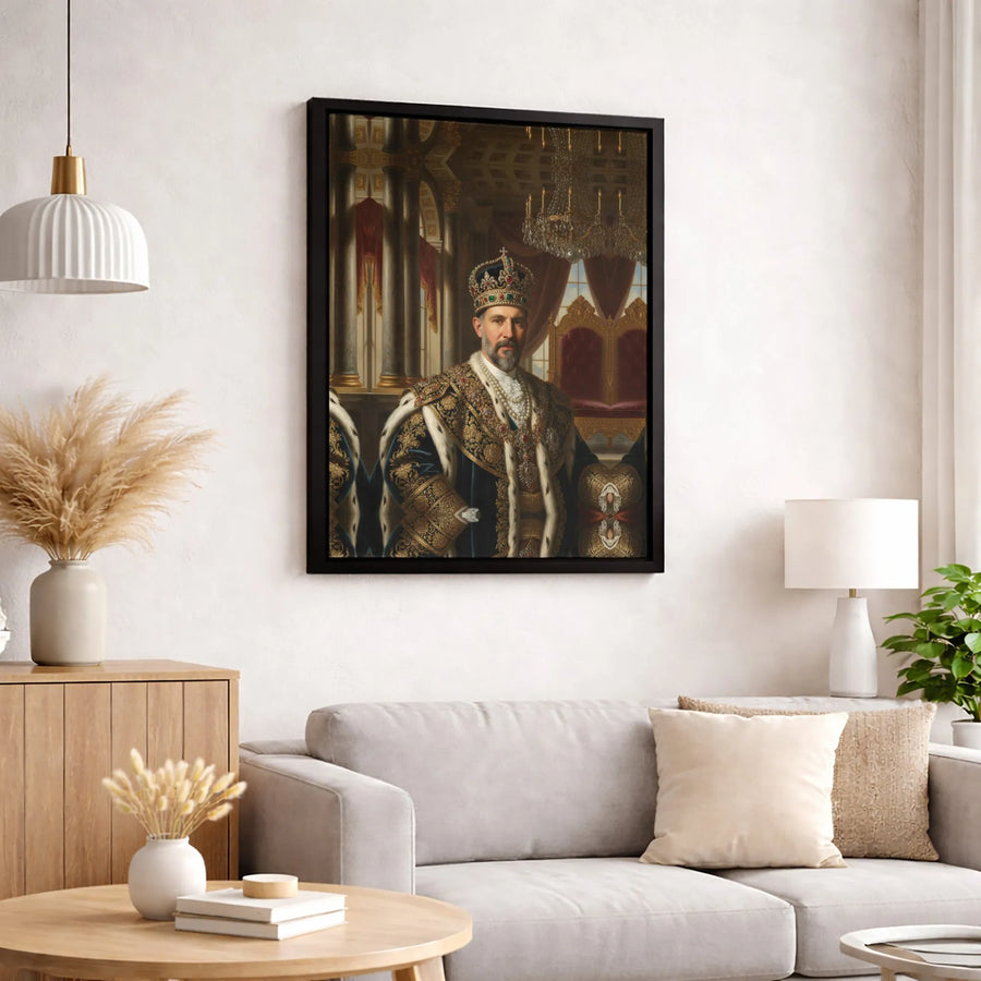 Royal King Portrait Canvas Art | Renaissance Style Monarch Painting | Premium Gallery Wrap Wall Decor | Regal Statement Piece for Home Office