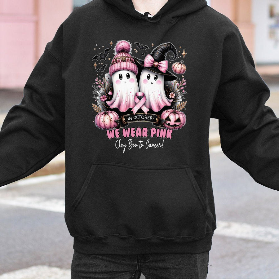 Breast Cancer Awareness Hoodie | Cute Ghost Halloween Graphic | Premium Cotton Blend | Gift For Cancer Fighters And Survivors In October