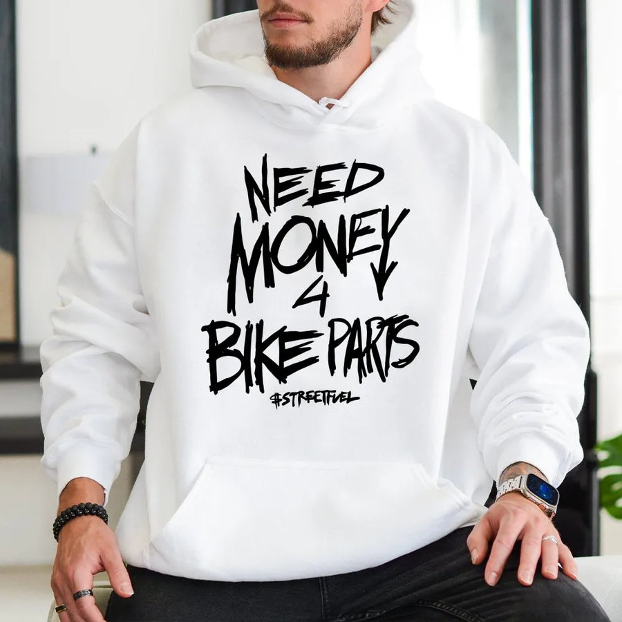 Need Money For Bike Parts Hoodie | Motocross Dirt Bike Graphic Design | Premium Cotton Blend | Gift For Off-Road Motorcycle Riders & Racers