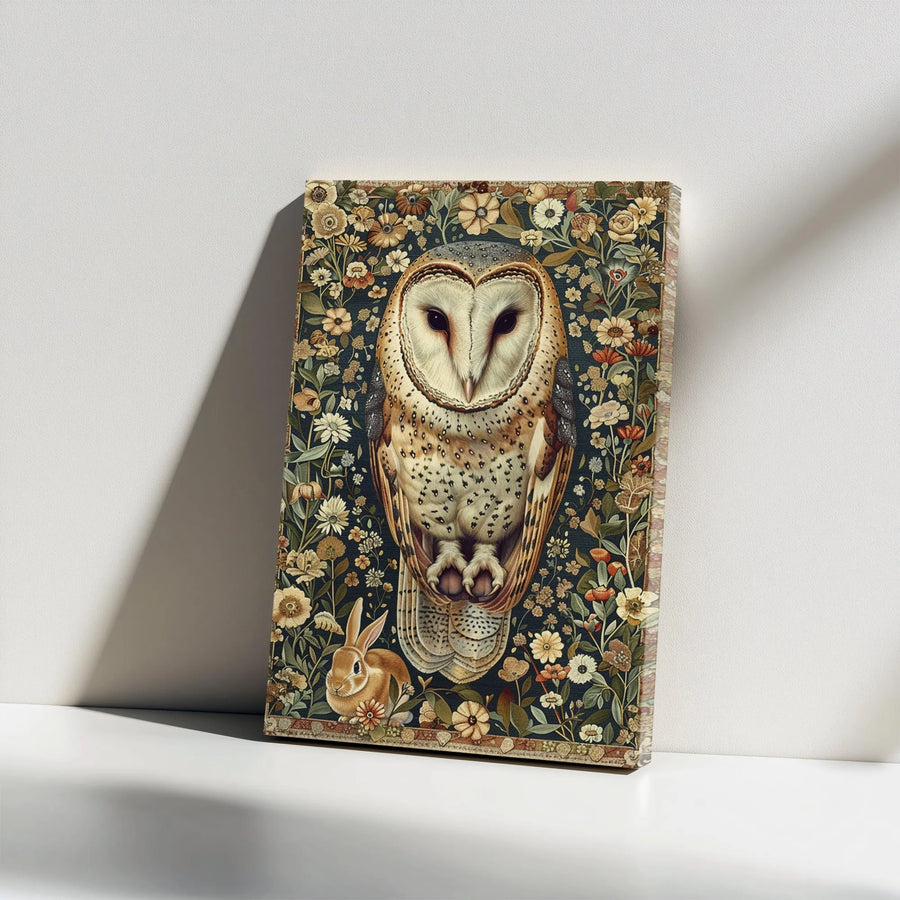 Vintage Owl Canvas Wall Art | Botanical Floral Illustration | 1.25" Thick Gallery Wrap | Dark Academia Home Decor Gift
