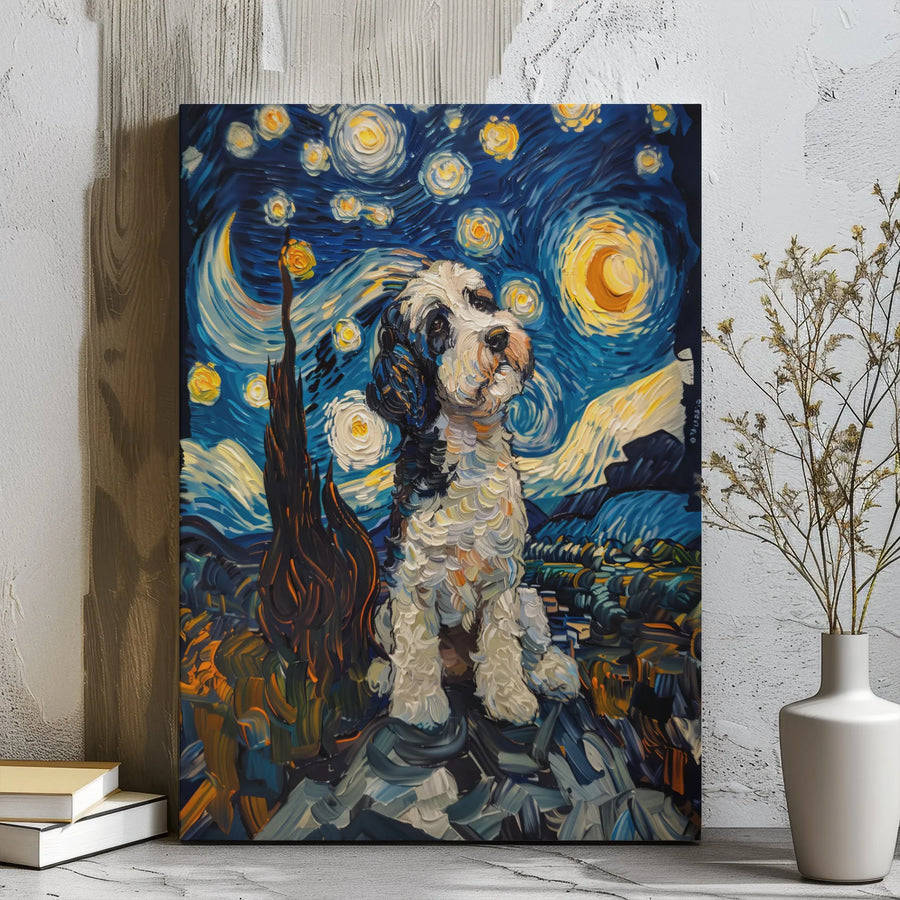 Havanese Dog Wall Art | Starry Night Impressionist Style Painting | Premium Gallery Wrap Canvas | Unique Pet Lover Gift & Home Decor
