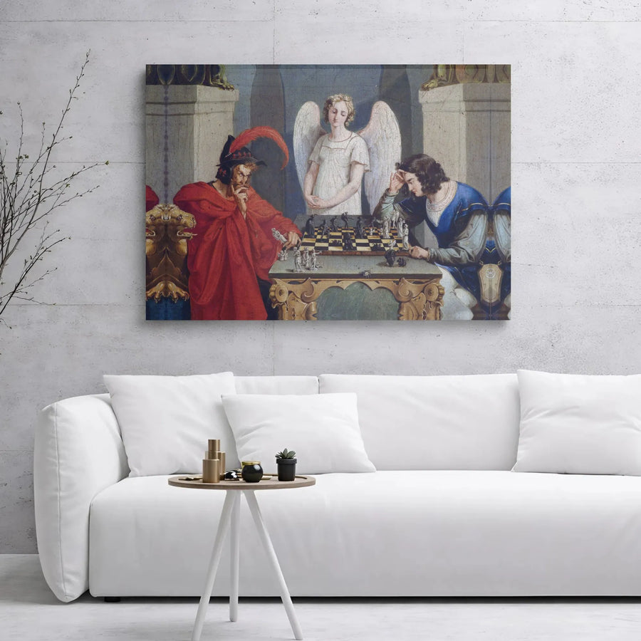 The Chess Players Canvas Wall Art | Moritz Retzsch Classical Painting Print | Premium Gallery Wrapped Decor | Gift for Chess Lovers & Collectors