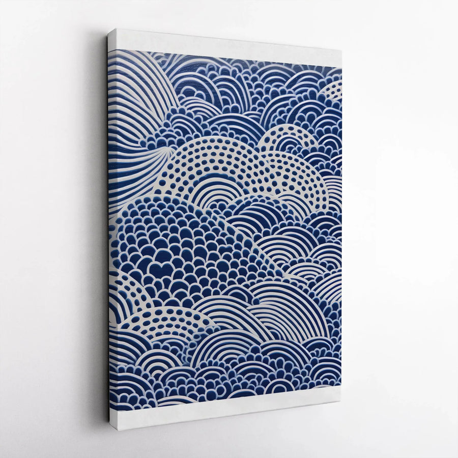 Seigaiha Wave Canvas Wall Art | Blue and White Geometric Japanese Print | Premium Gallery Wrap 1.25" Profile | Minimalist Modern Home Decor Gift