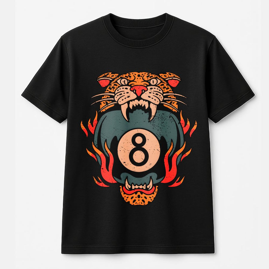 8 Ball Leopard T-Shirt | Traditional Tattoo Graphic Design | 100% Cotton Premium Tee | Edgy Streetwear Gift for Men and Women