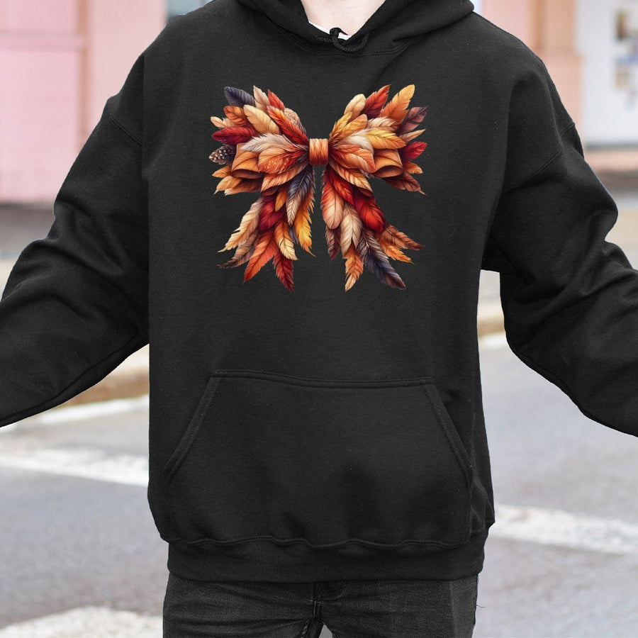 Thanksgiving Feather Bow Hoodie | Fall Coquette Aesthetic Design | Premium Cotton-Blend Comfort | Cute Autumn Gift for Women and Girls