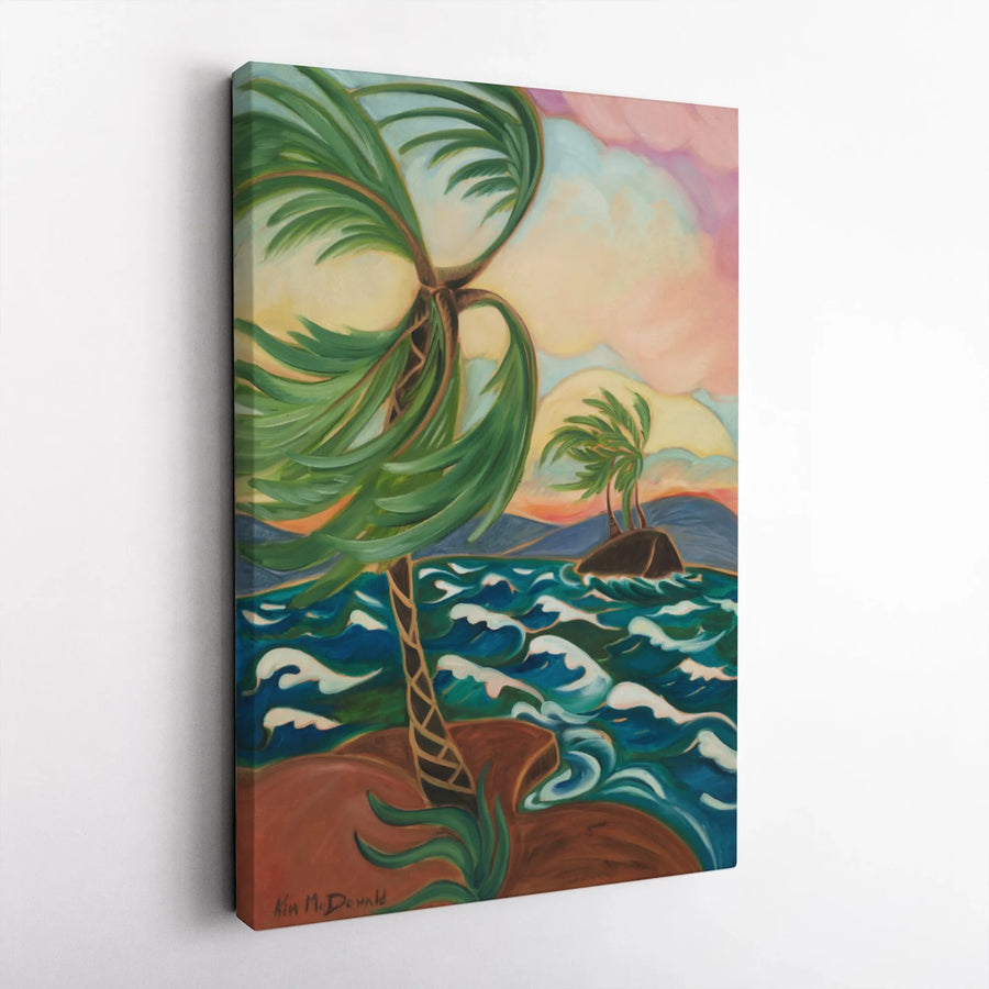 Maui Tradewinds Vertical Canvas | Vibrant Tropical Palm Tree Seascape | Premium Gallery Wrapped Wall Art | Coastal Home Decor Gift for Beach Lovers