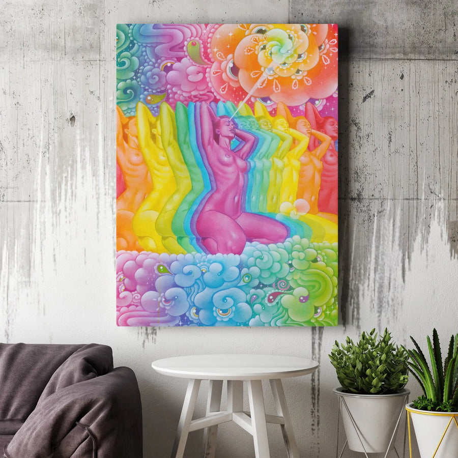 Psychedelic Art Vertical Canvas | Trippy Rainbow Goddess Spiritual Print | Premium Fade-Resistant Wall Art | Unique Gift for Meditation Room Decor