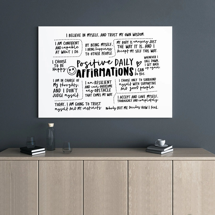Positive Daily Affirmations Canvas Wall Art | Inspirational Motivational Quotes Decor | Premium 1.25" Gallery Wrap | Gift for Her Mental Health Office