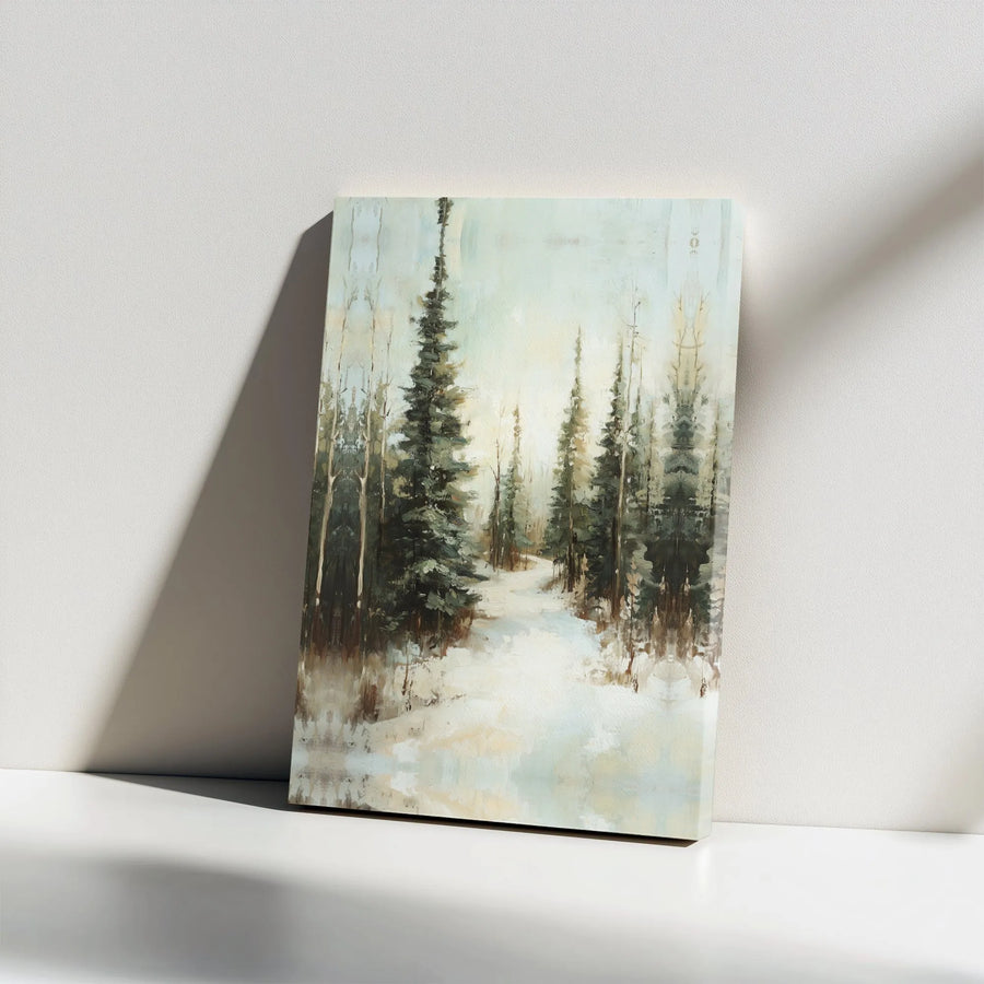 Winter Forest Canvas Print | Impressionist Snowy Path Wall Art | Gallery Wrapped Premium Canvas | Serene Nature Decor for Home and Office