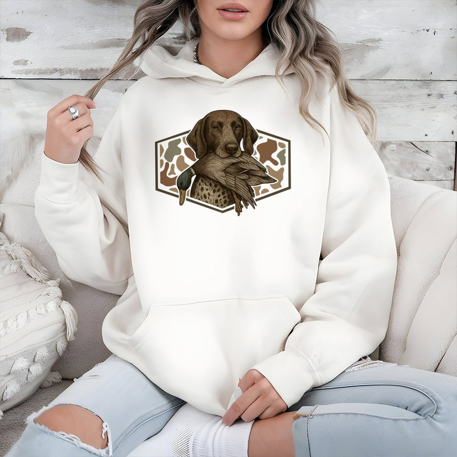 German Shorthaired Pointer Hoodie | GSP Hunting Dog Mallard Duck Graphic | Premium Cotton Blend | Gift for Hunter and Bird Dog Owner